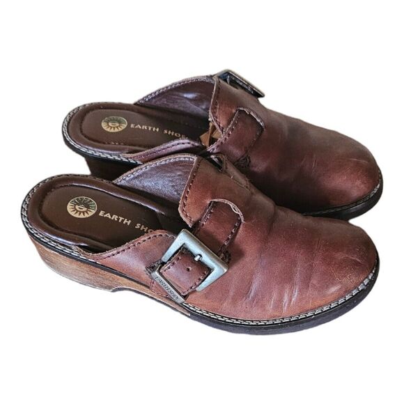 Earth Shoes - Earth Shoe Women's Size 7 Pine 2 Buckle Leather Slip On Comfort Mule Shoes